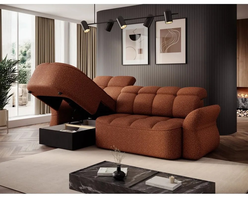Теракотен кадифен сгъваем/с място за съхранение ъглов диван (ляв ъгъл) Beneth – ELTAP