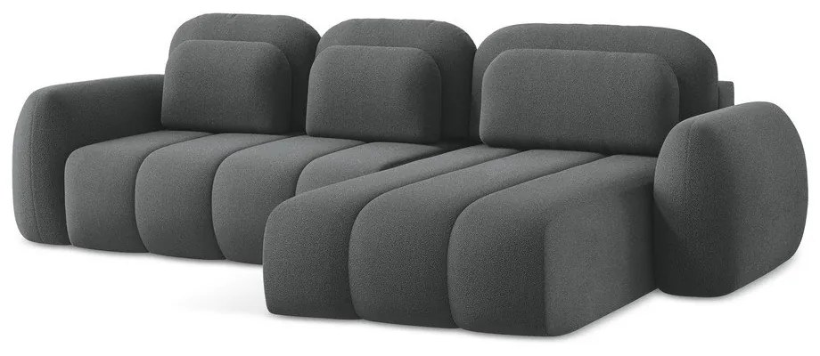 Тъмносив разтегателен ъглов диван с място за съхранение от букле (десен ъгъл) Pele – Makamii