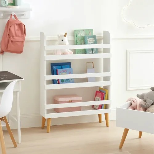 Детски рафт за играчки и книги - бял, 3 рафта