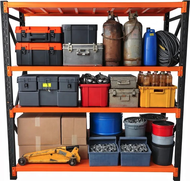 Метален стелаж за склад, гараж и работилница - 1 000 кг, 4 рафта