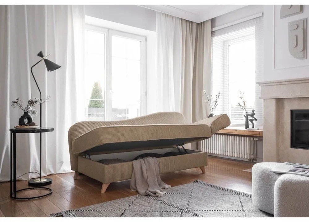 Кафяво-сив шезлонг от рипсено кадифе (десен ъгъл) Chic Charlotte – Miuform