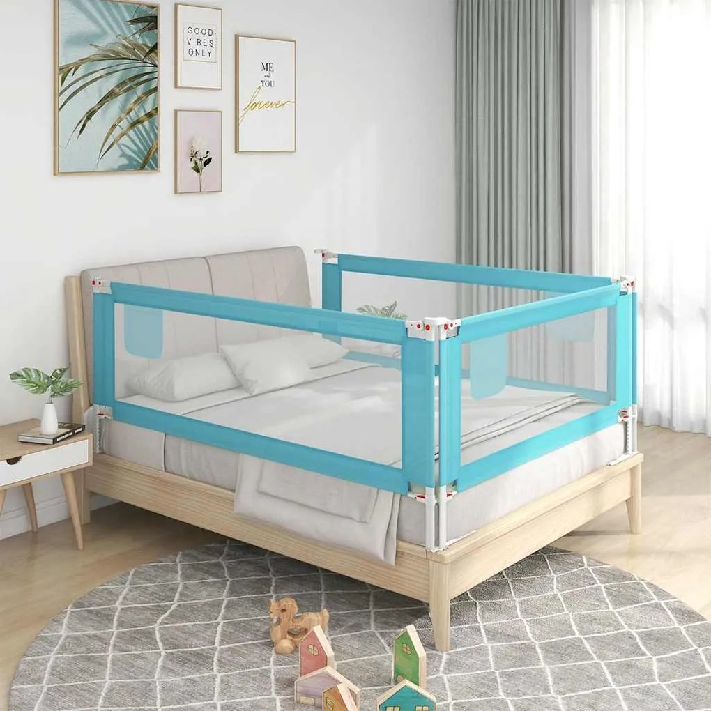 10215 vidaXL Ограничител за бебешко легло, син, 200x25 см, плат