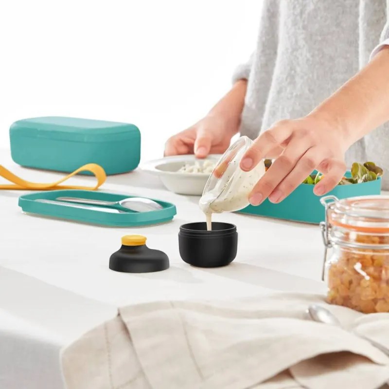 Кутия за храна Lekue On The Go 1010236, 500 мл, Херметично затваряне, Отделение за прибори, Клапан за микровълнова, Тюркоаз