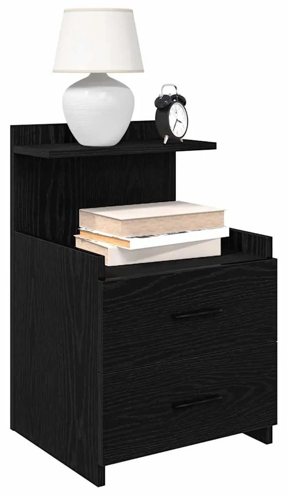 858634 vidaXL Нощно шкафче с 2 чекмеджета, черно, 40x36,5x62 см