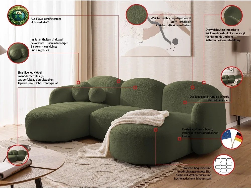 Зелен ъглов диван от букле (U форма) Orbit – Ropez