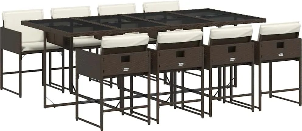 3211281 vidaXL Градински трапезен комплект възглавници 9 части кафяв полиратан