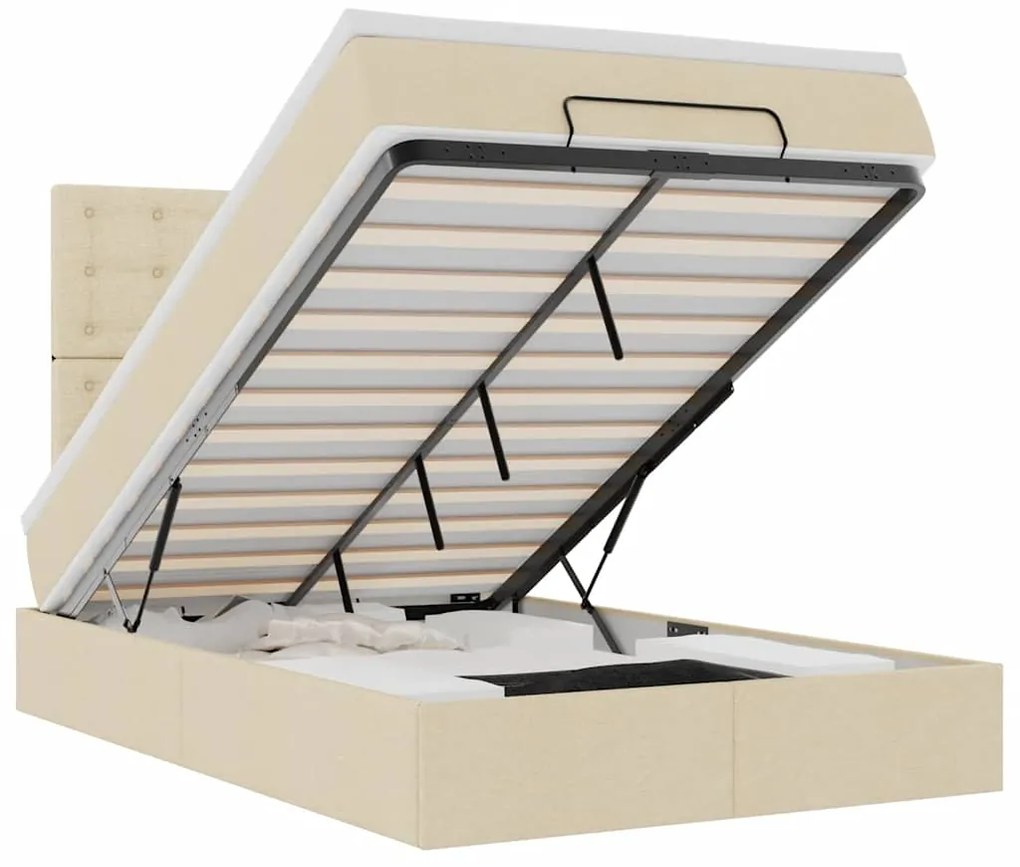 3314160 vidaXL Османска легло с матрак и LED, кремаво, 120x190 см, плат