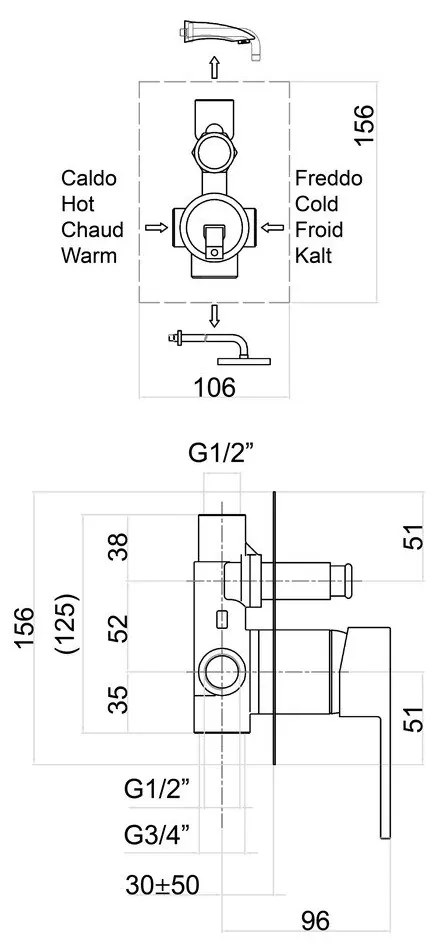 Матово-черна вградена душ батерия (2 изхода) Latus – Sapho