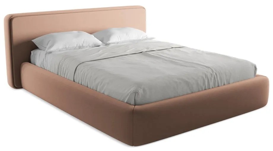 Светлорозово двойно тапицирано легло с място за съхранение и включена подматрачна рамка 160x200 cm Kiana – Makamii