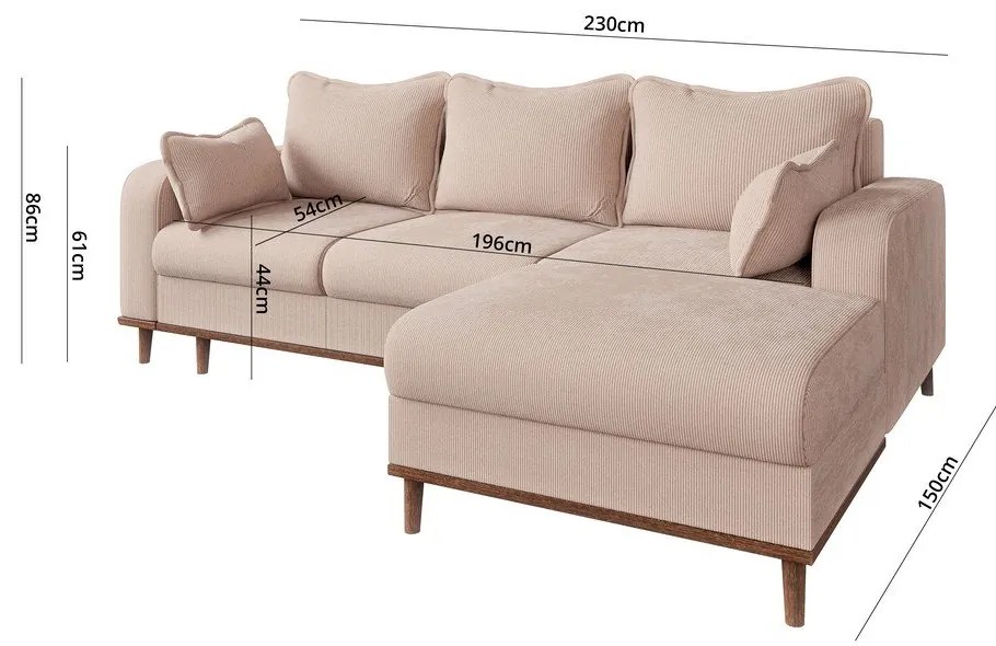 Бежов ъглов диван от рипсено кадифе (десен ъгъл) Beata – Ropez