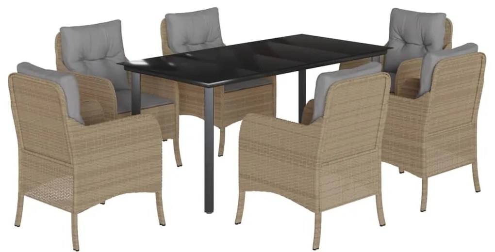 3211987 vidaXL Градински комплект с възглавници, 7 части, бежов полиратан