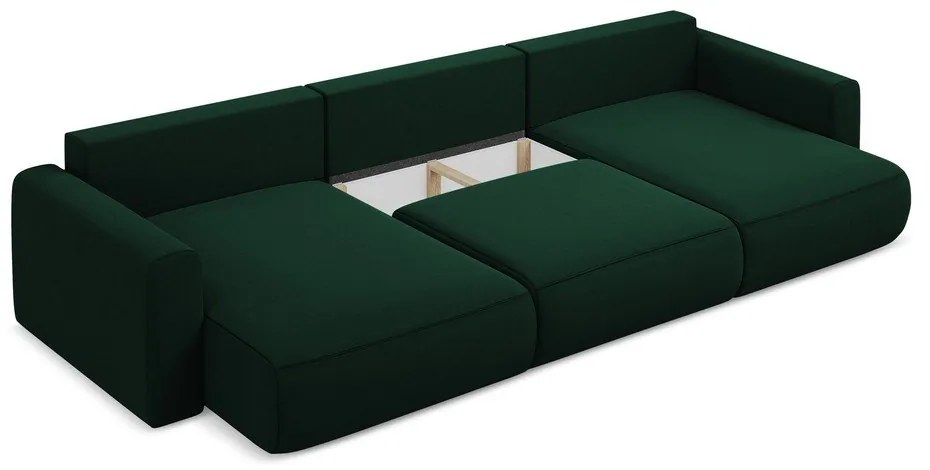 Зелен кадифен разтегателен ъглов диван с място за съхранение (U форма) Kapua – Makamii