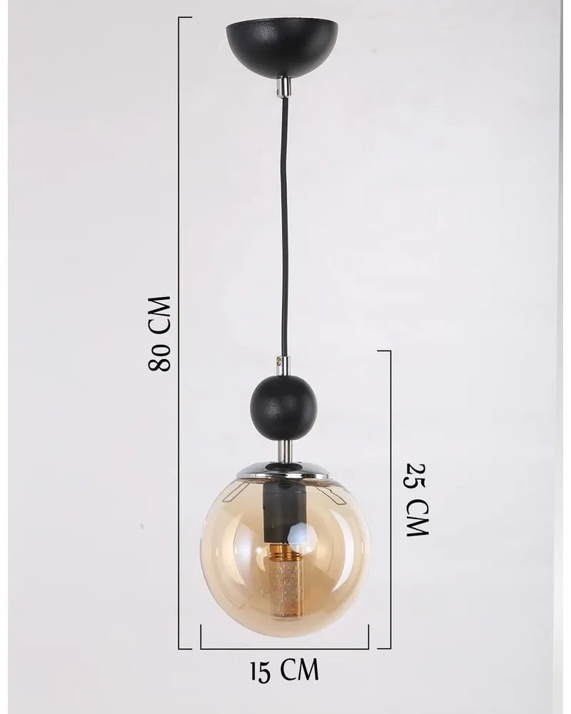 Висящо осветително тяло със стъклен абажур в цвят жълта охра и черно ø 15 cm Marble – Squid Lighting