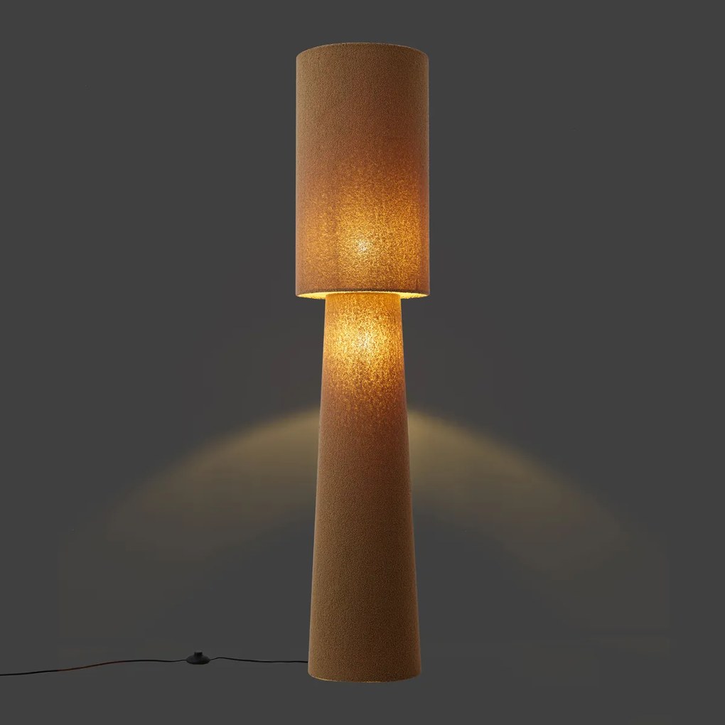 Japandi подова лампа кафява плюшена тъкан 2 светлини - Trompet