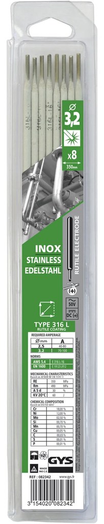 Електроди за стомана 3,2 mm GYS- 8бр. INOX