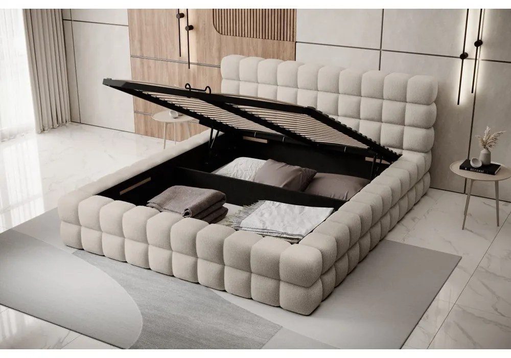 Бежово тапицирано двойно легло с място за съхранение и включена подматрачна рамка 180x200 cm Dizzle – ELTAP