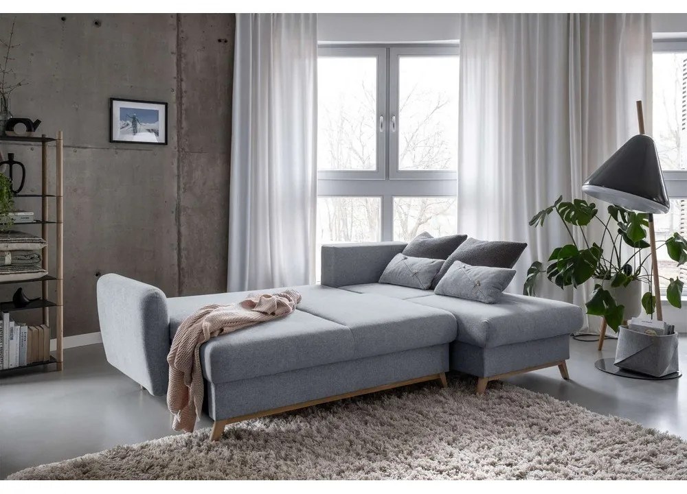 Светлосив ъглов разтегателен диван, десен ъгъл Scandic Lagom - Miuform