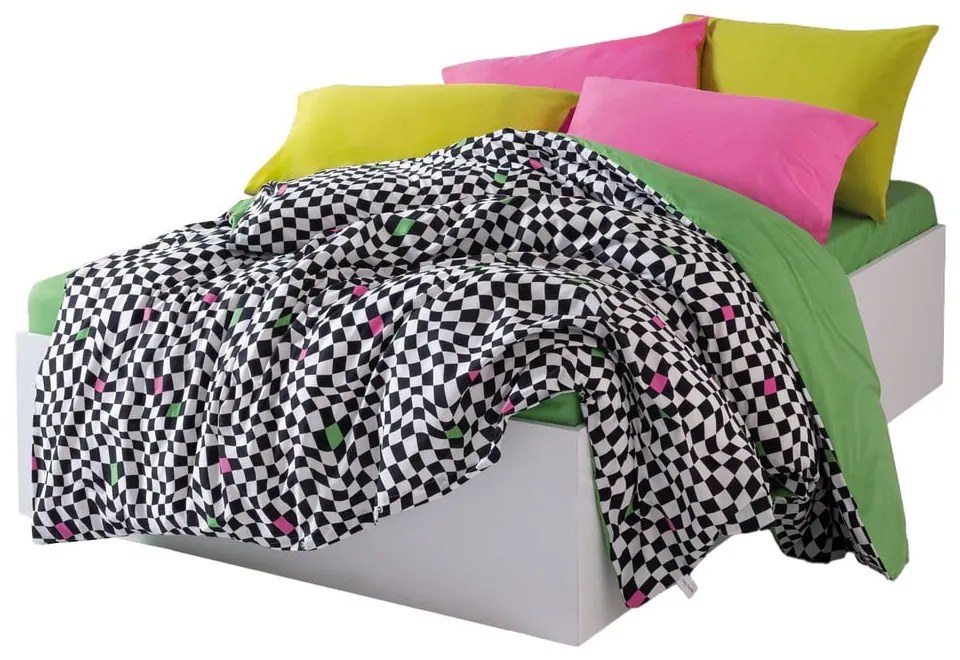 Черно-бяло двойно удължено спално бельо от памук Renforcé с включен долен чаршаф, 4 части 200x220 cm Dazzle – Mijolnir