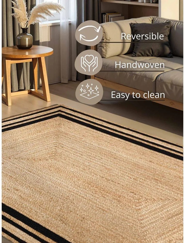 Черен/в естествен цвят двустранен/ръчно изработен ютен килим 120x170 cm Jutta – Hanse Home