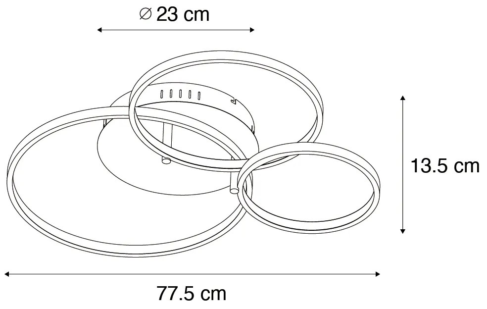 Интелигентна таванна лампа черна 3-светлина с дистанционно управление - Rondas