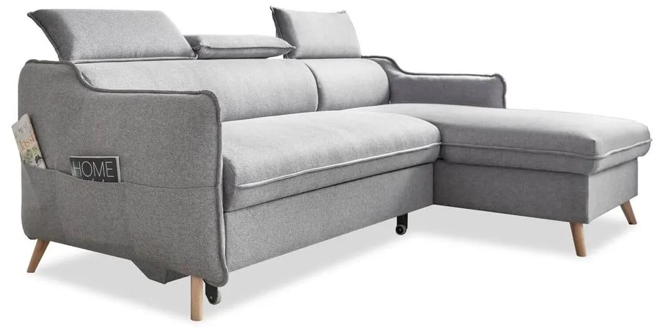 Светлосив ъглов разтегателен диван, десен ъгъл Sweet Harmony - Miuform