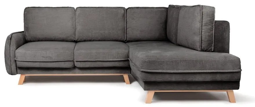 Сив сгъваем ъглов диван от рипсено кадифе (десен ъгъл) Tori – Bonami Selection