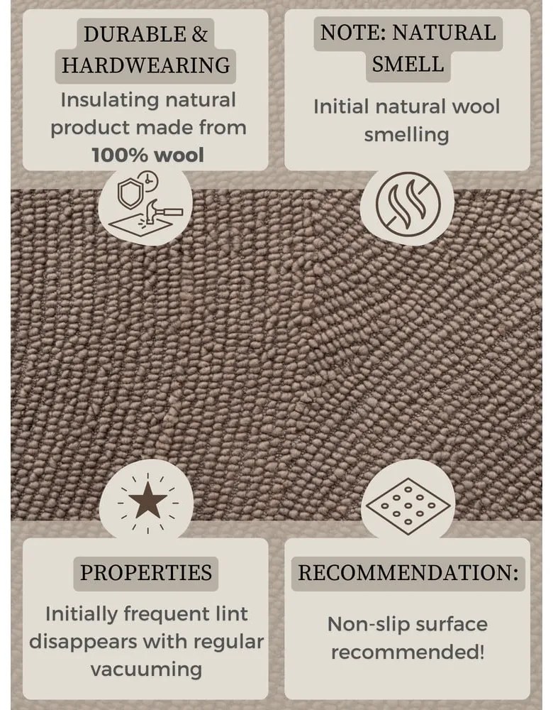 Ръчно изработена вълнена пътека кафяво-сива 80x200 cm Eleni Taupe – Hanse Home