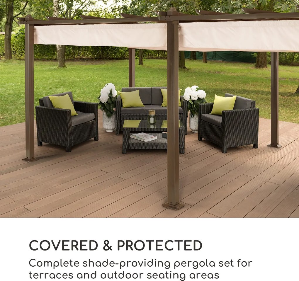 Blumfeldt Pantheon Rust, пергола, алуминиева четириъгълна тръба, 3 × 6 м, 4 ъглови стълбове, непромокаема