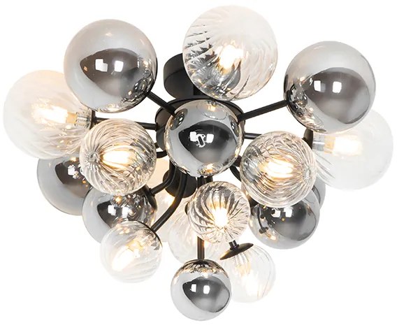 Таванна лампа черна с опушено и прозрачно стъкло 10-лампа - Bonnie