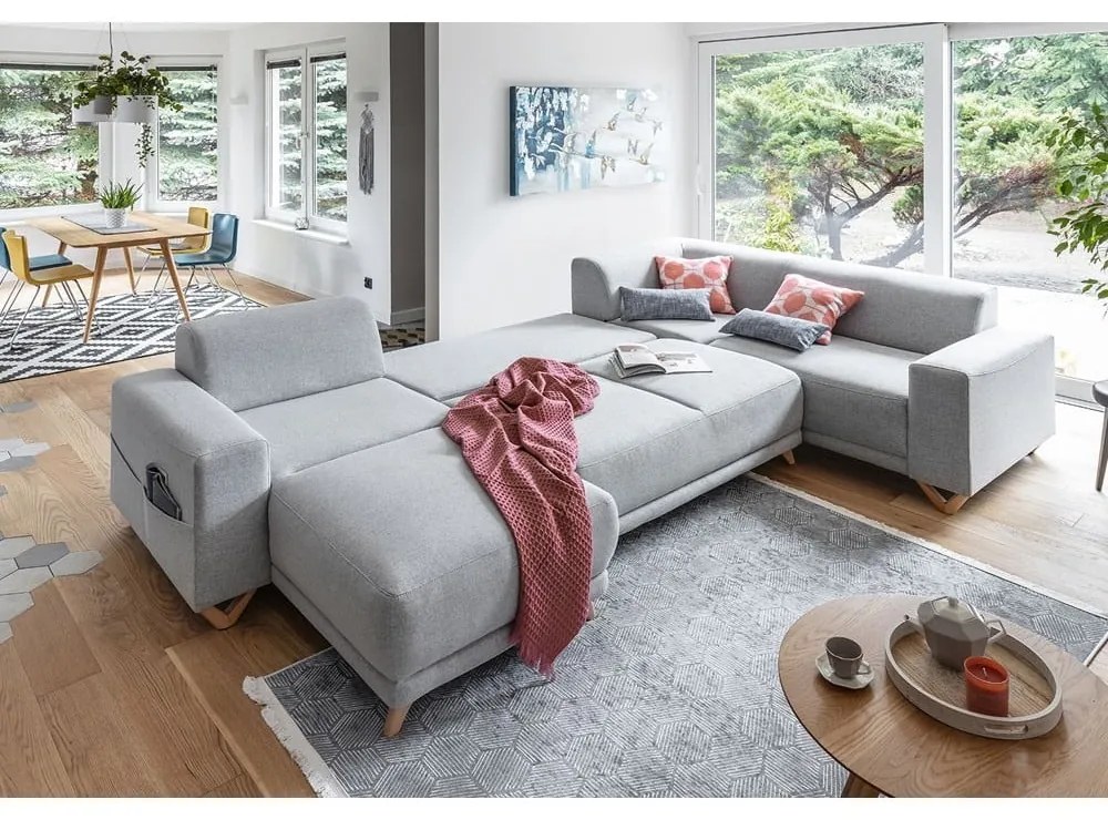 Светлосив разтегателен/с място за съхранение ъглов диван (десен ъгъл/U форма) Classy Sophie – Miuform