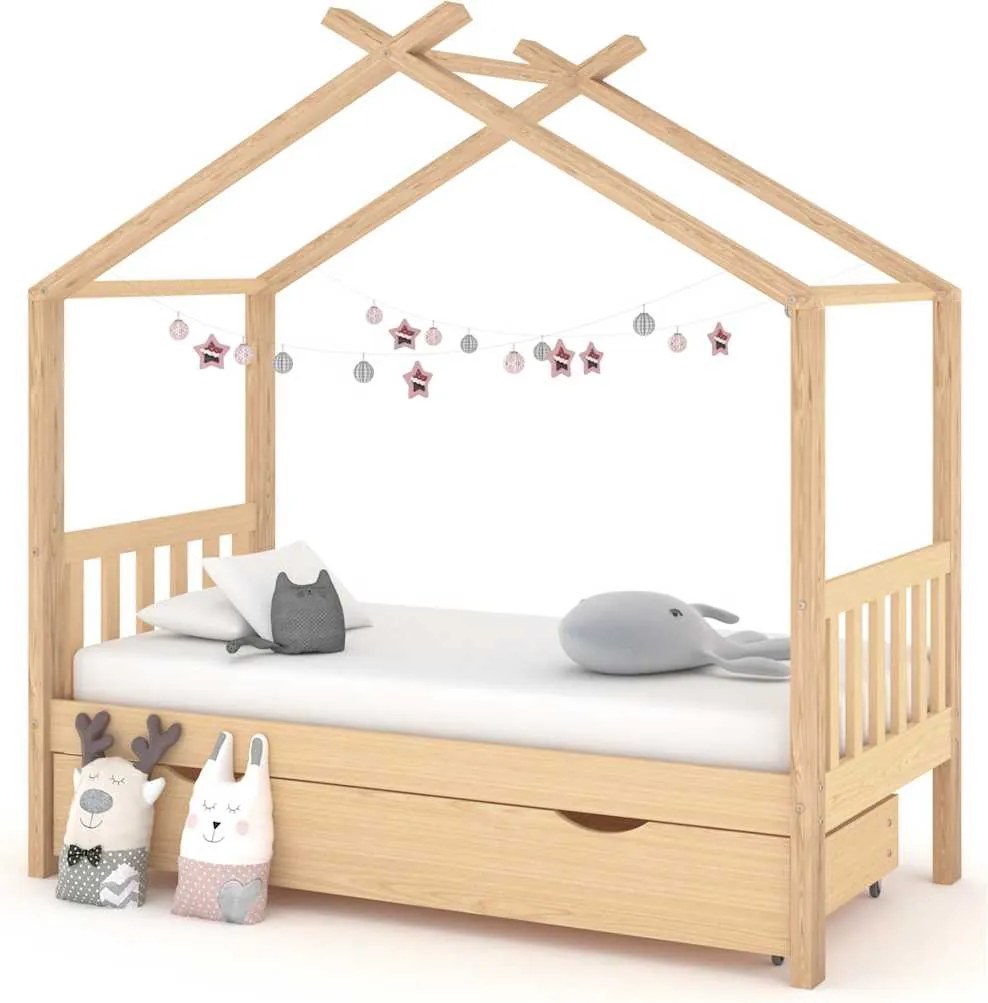 322146 vidaXL Рамка за детско легло с чекмедже, борово дърво масив, 80x160 см