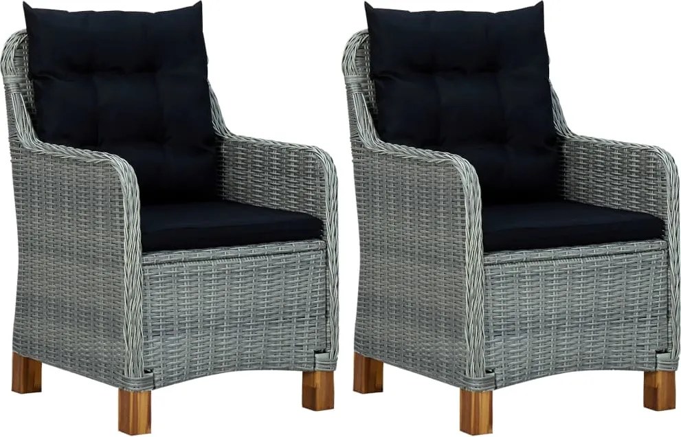 313318 vidaXL Градински столове с възглавници, 2 бр, полиратан, светлосиви