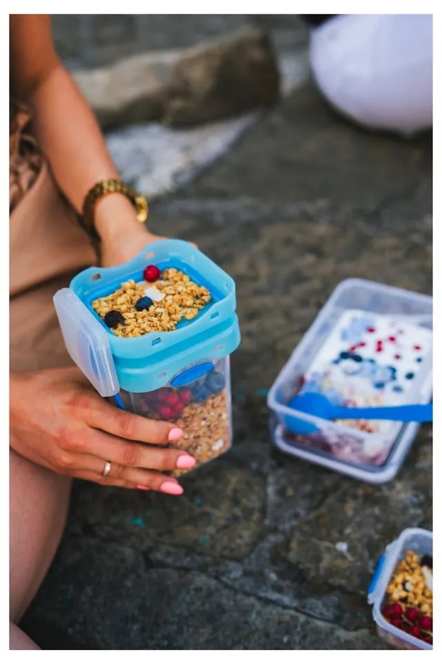 Синя кутия за обяд и закуска с прибори за хранене, , 650ml+230m Push&Push - Vialli Design