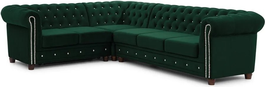 Зелен кадифен разтегателен ъглов диван (ляв ъгъл L форма) York Blik – Ropez