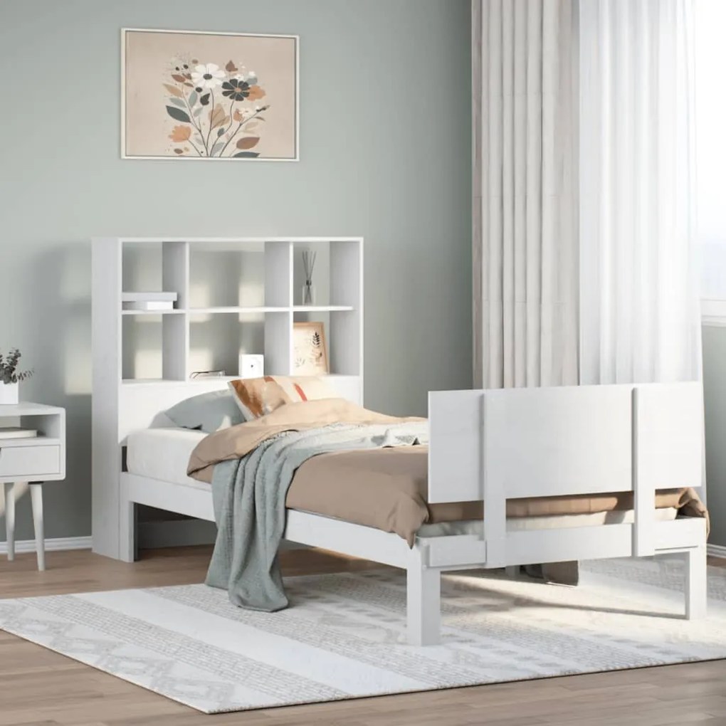 3322661 vidaXL Легло с етажерка за книги, без матрак, 90x200 см, бор масив