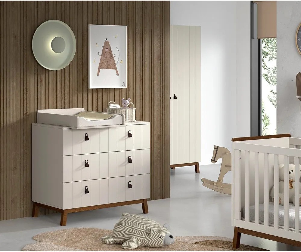 Бежов детски скрин с маса за преповиване 98,5x94x57 cm Sezane – Vipack