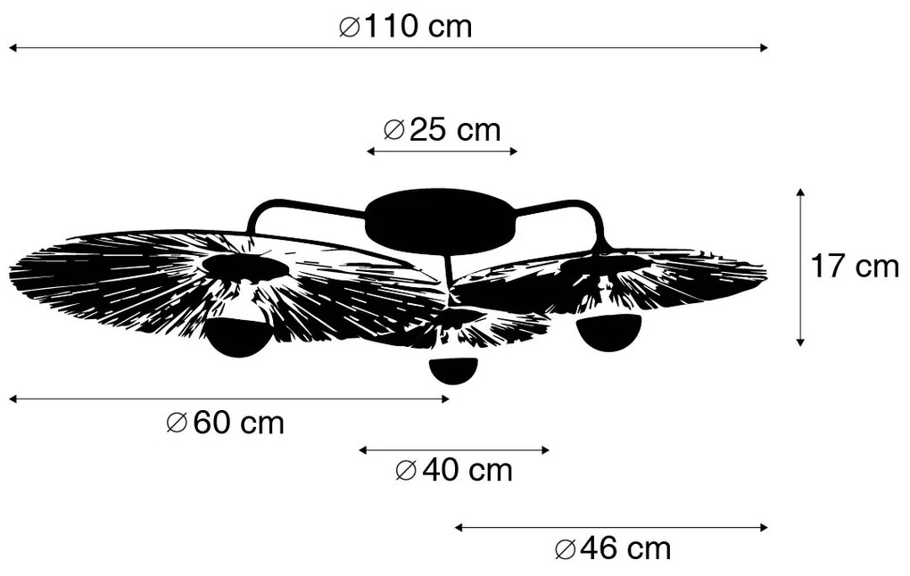 Ръстичен таванен аплик черен с въже 3-светлина - Leia