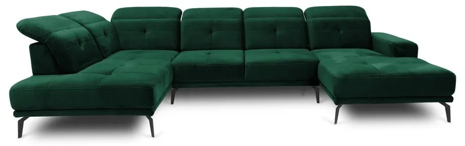 Зелен кадифен ъглов диван (ляв ъгъл/U форма) Bretan – ELTAP
