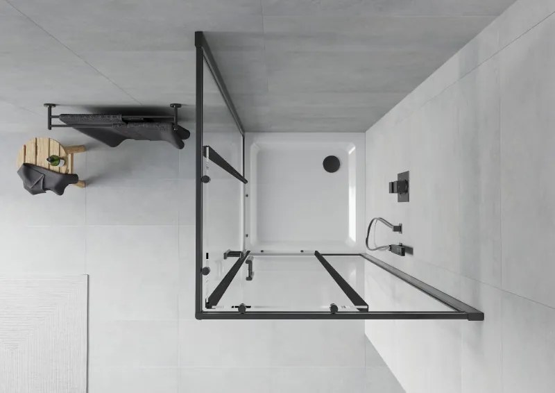 Mexen Rio квадратна душ кабина 90 x 90 см, прозрачна, черна + дъно Flat, бял