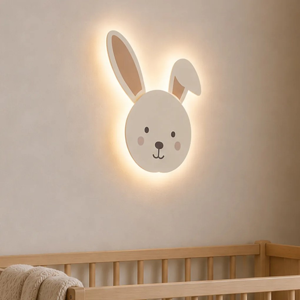 Детска стенна лампа бежова с детайли, включваща LED димируема в 3 стъпки - Benny the Bunny