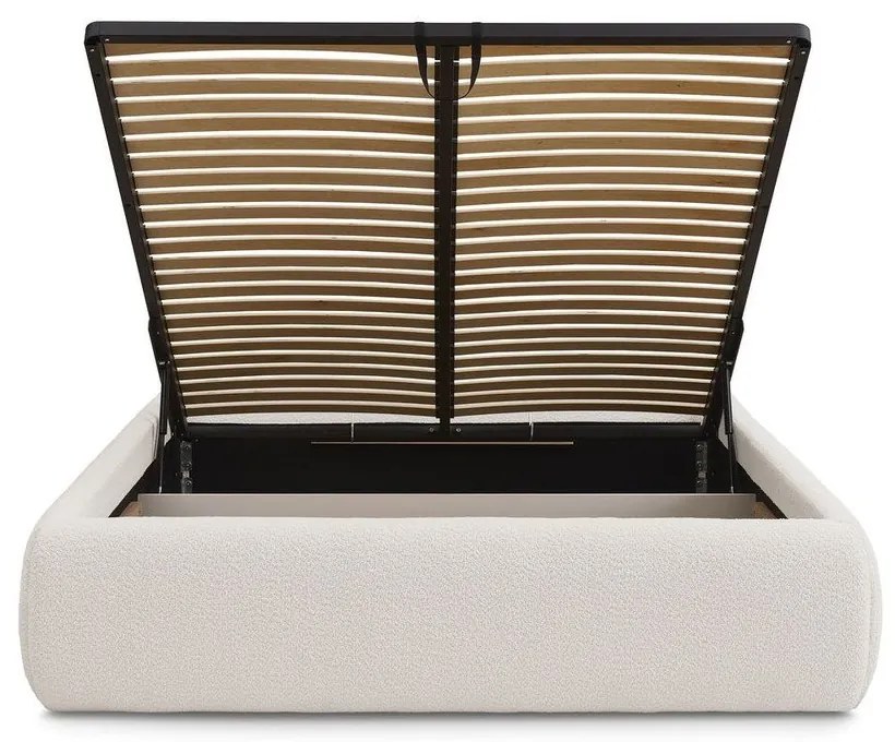 Бяло тапицирано двойно легло без табла с място за съхранение и включена подматрачна рамка 180x200 cm Inera – Bobochic Paris