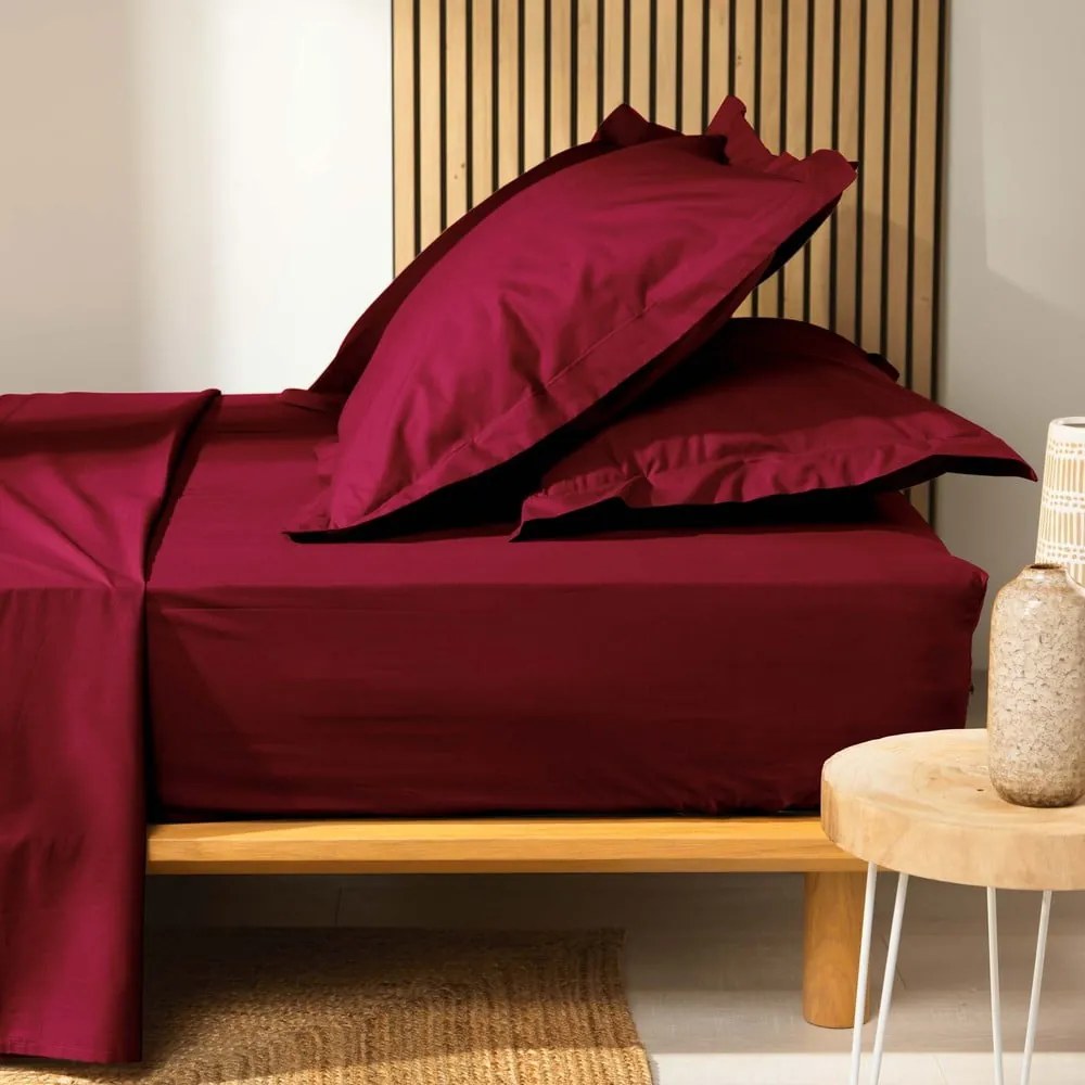Червен еластичен чаршаф от органичен памук 160x200 cm Biolina – douceur d'intérieur
