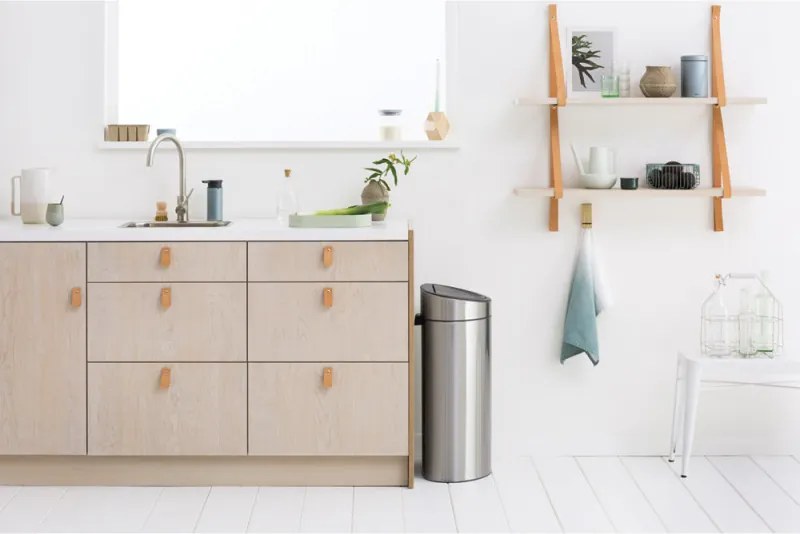 Кош за боклук Brabantia Touch Bin New Recycle 650527, 23+10 л, Безшумно и плавно затваряне, Плосък гръб, Устойчив на пръстови отпечатъци, Инокс/Мат