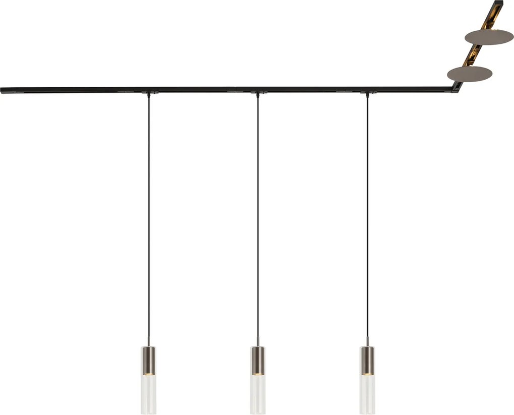 Modern railsysteem zwart met 3 hanglampen en 2 plafondlampen gunmetal 1-fase - Iconic Lloyd Pulley