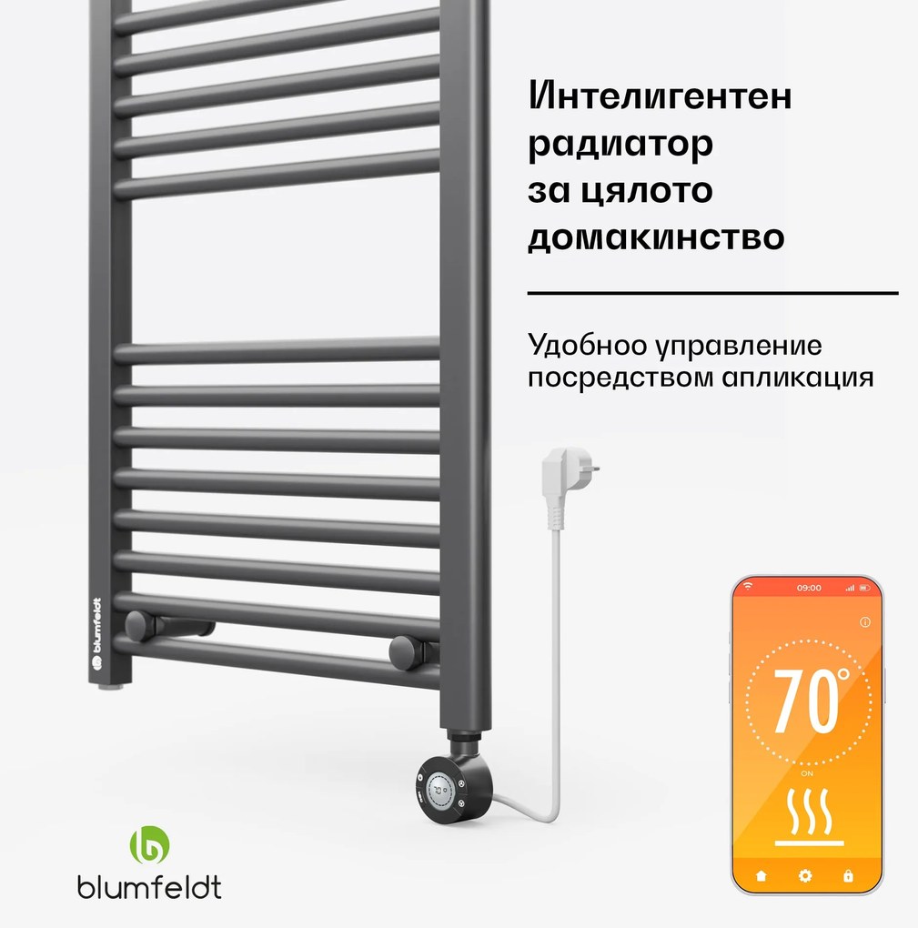 Blumfeldt Harrison Smart, електрически радиатор, 50 x 100 cm, 400 W, Приложение, 3 нагревателя за кърпи