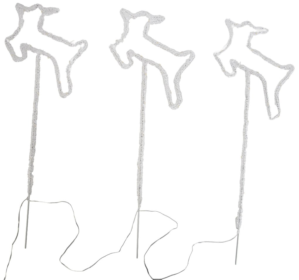 Комплект от 3 коледни прожектора бял елен с LED и таймер IP44 - Shika