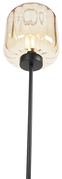 Дизайнерски подов аплик черен с кехлибарено стъкло - Qara