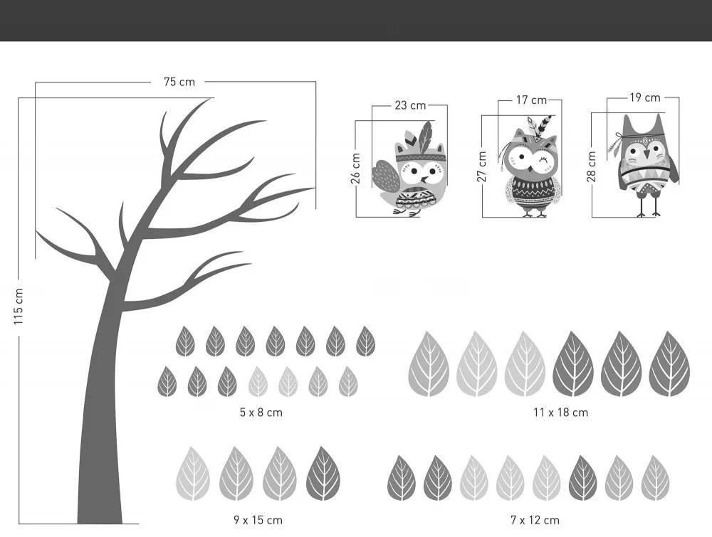 Стикер за стена с цветни сови на дърво в индийски стил 171 x 122 cm