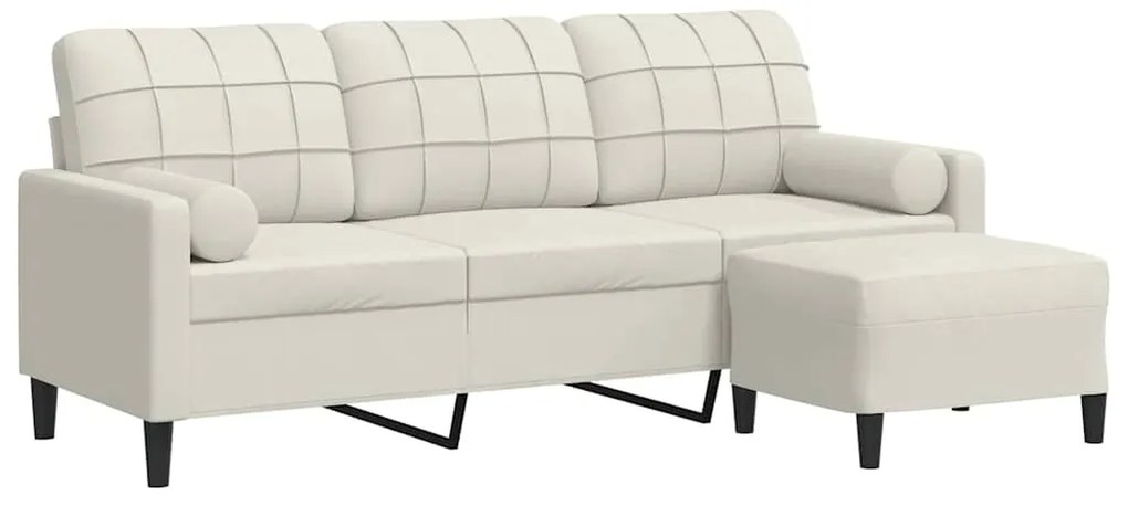 3278275 vidaXL 3-местен диван с табуретка, кремав, 180 см, кадифе