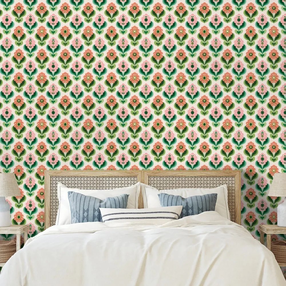 Тапет – Ретро цветен мотив в пастелни тонове